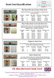 Sash Cord Specification Sheet